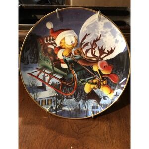 Danbury Mint Garfield Christmas Plate A One Dog Open Sleigh Jim Davis M6195 8"